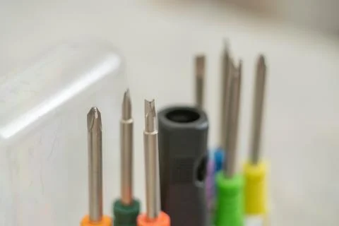 A set of screwdrivers on a blurry background Stock Photos