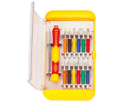 Set of Screwdrivers inside Toolbox, Screwdrivers Set, Box with Set of Tools, Set Stock Photos
