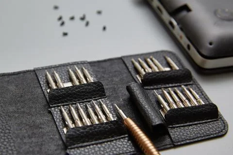 A set of screwdrivers for precision laptop and smartphone repair work Stock Photos