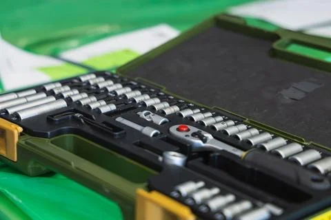 Set of screwdrivers in a toolbox Stock Photos