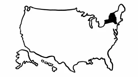 Set of scribble animations with maps of the USA and New York hand drawn in black Video stock 274087365