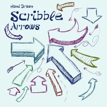 Set of scribble arrows hand-drawn on a light background. Vector Stockillustratie