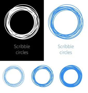 Set Scribble circle blue pen with different thicknesses on white Stock Illustration