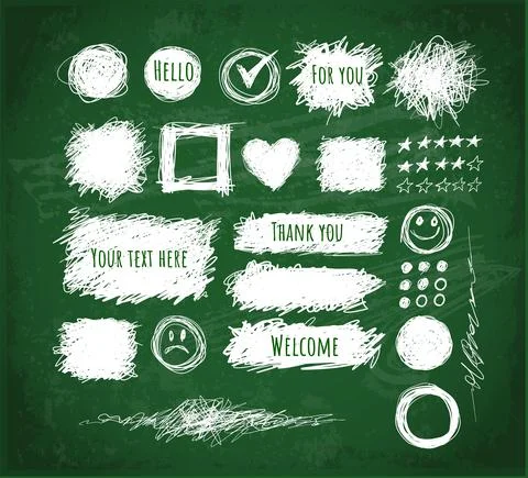 Set of scribble elements with place for your text on blackboard background. Illustrazione stock