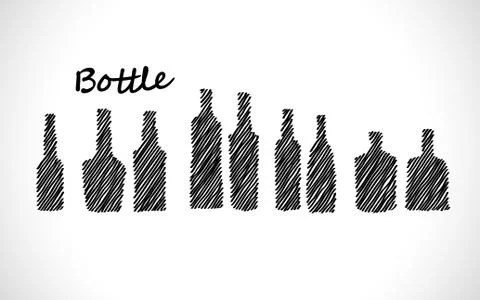 Set Scribble hatching of silhouettes of bottles of alcoholic Stock Illustration