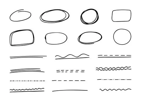 Set of scribble lines and frames different shapes. Stock Illustration