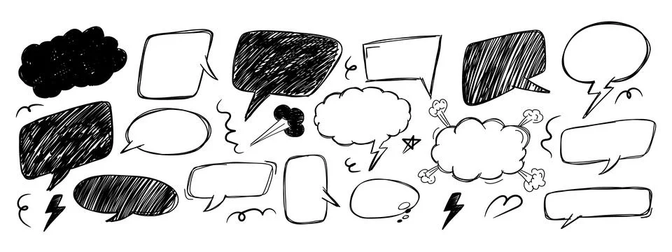 Set of scribble retro comic speech bubbles. Pen paint element. Illustrazione stock