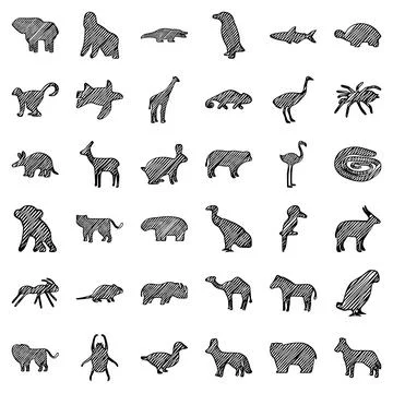 Set of scribble silhouettes of african animals, vector clip art. Illustrazione stock