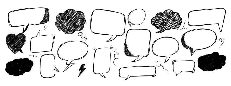 Set of scribble sound bubble speech. Pen paint element. Stock Illustration