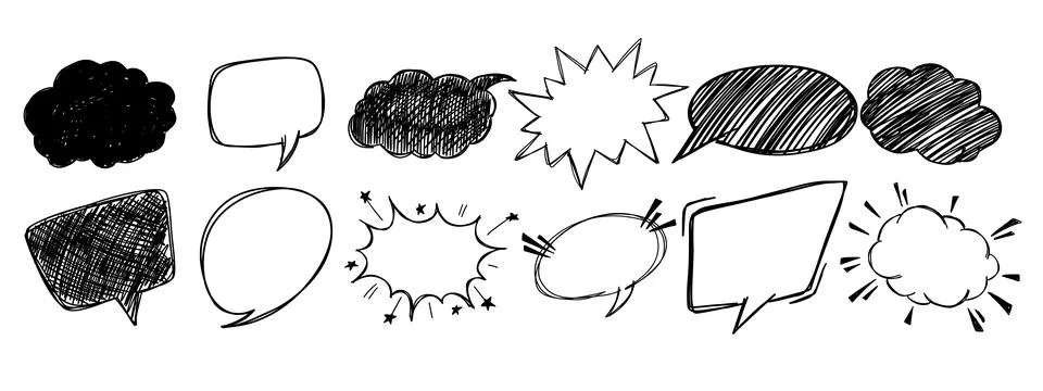 Set of scribble speech bubble set. Pen paint element. Stock Illustration