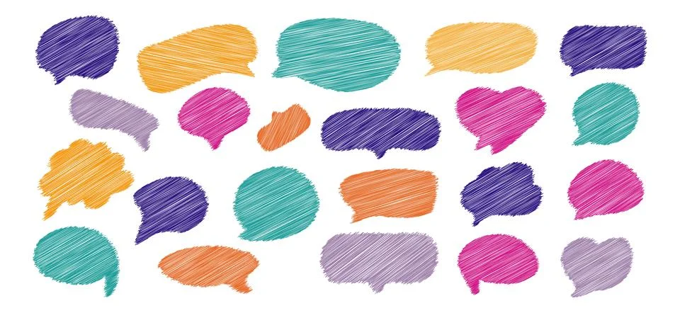 Set of scribble speech bubble text, chatting box, message box design. Ballo.. Stock Illustration