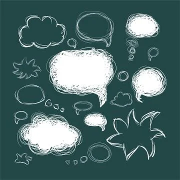 Set of scribble speech bubbles on a green background. Stock Illustration
