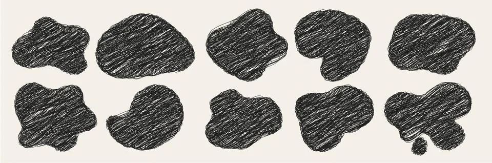 Set of scribble vector shapes. Pen paint element. Pencil brush or marker rought Stock Illustration