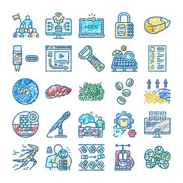 Set of scribbled doodle color icons Illustrazione stock