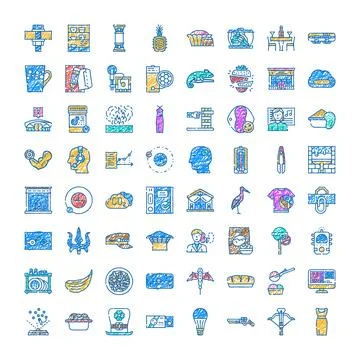 Set of scribbled style vector icons presenting various concepts Ilustración de archivo