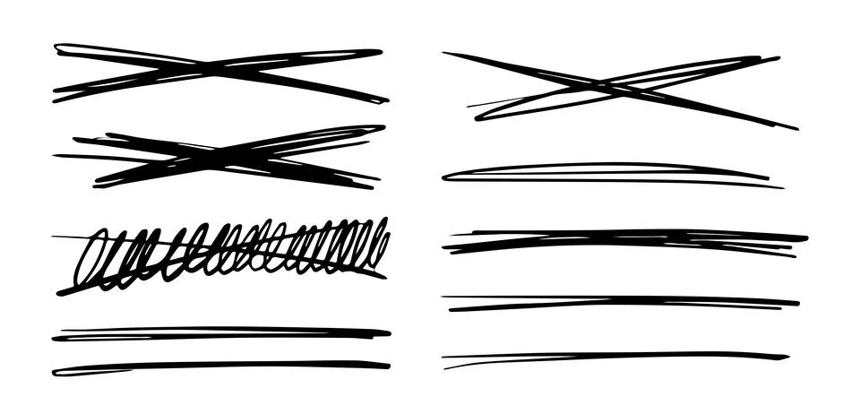 A set of scribbles for reading text, underline with a marker, pen, pencil Illustrazione stock