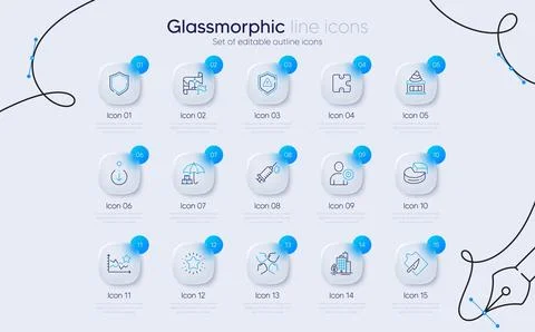 Set of Scroll down, Medical syringe and Pie chart line icons for web app Illustrazione stock