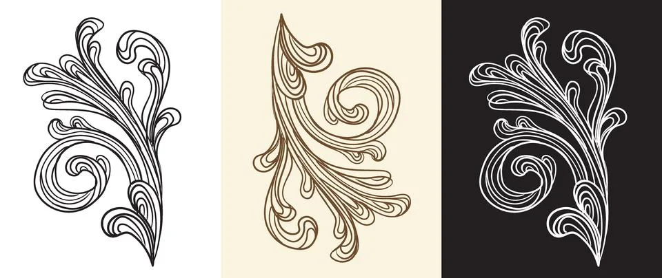 Set of scroll hand drawing design elements illustration Illustrazione stock