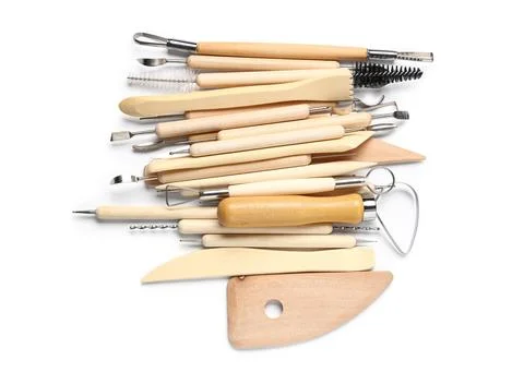 Set of sculptor tools isolated on white background Stock Photos