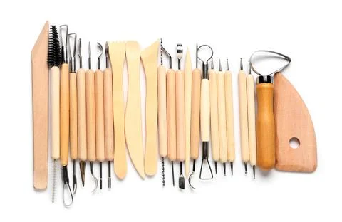 Set of sculptor tools isolated on white background Stock Photos