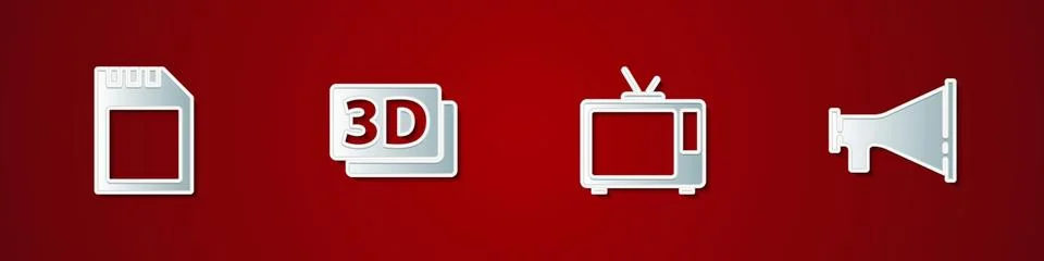 Set SD card, 3D word, Retro tv and Megaphone icon. Vector イラスト素材