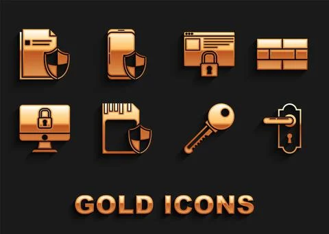 Set SD card and shield, Bricks, Door handle, Key, Lock on computer monitor Illustration