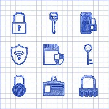 Set SD card and shield Identification badge Safe combination lock Key wheel S Stock Illustration