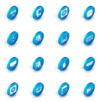 Set SD card, Computer cooler, Processor with CPU, mouse, monitor screen, Ca.. 스톡 일러스트