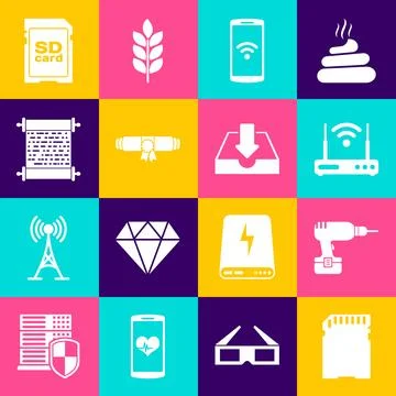 Set SD card, Drill machine, Router and wi-fi, Smartphone with wireless, Diploma Stock Illustration