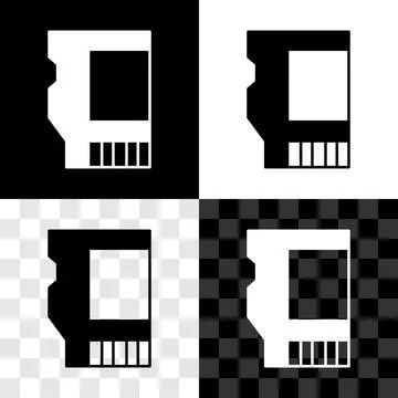 Set SD card icon isolated on black and white, transparent background. Memory Stock Illustration