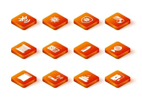 Set SD card, Router and wi-fi, Paper scroll, Radio, Shit and Bullet icon. Vector Stock Illustration