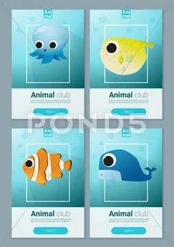 Set of sea animal templates for web design Stock Illustration