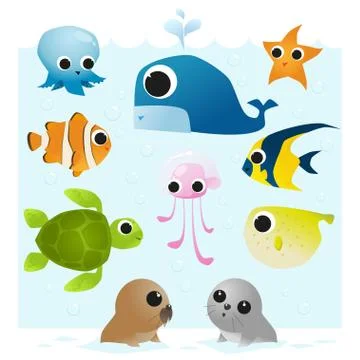Set of Sea Animals Stock Illustration