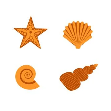 Set of sea ocean shells, starfish, underwater world, sea star. Beach, summer. Stock Illustration
