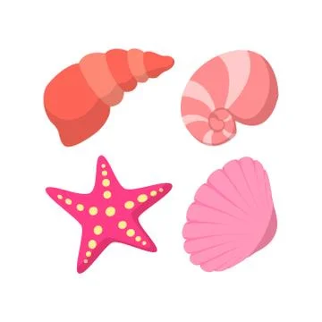 Set of Sea shell for summer design elements. Trendy flat style for graphic Stock Illustration