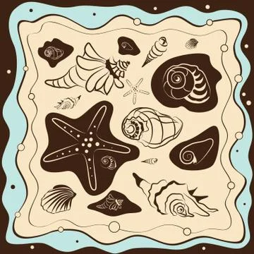 Set sea shells background Stock Illustration