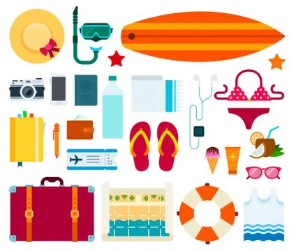 Set of Sea Travel flat vector illustration. Stock Illustration