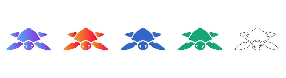 Set of Sea Turtle Icons in Multiple Colors and Outline Style Stock Illustration