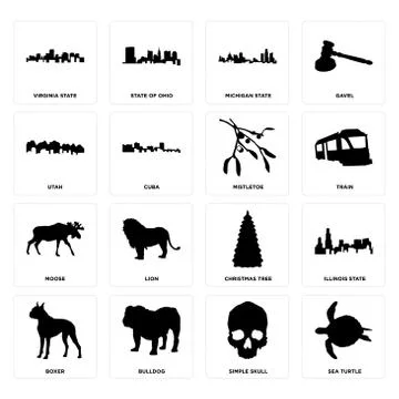Set of sea turtle, simple skull, boxer, christmas tree, moose, mistletoe, uta Illustrazione stock gratuita