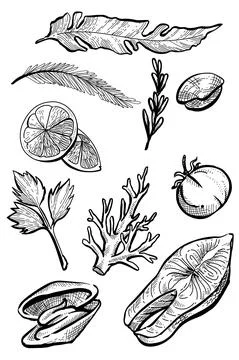 A set of seafood element Stock Illustration