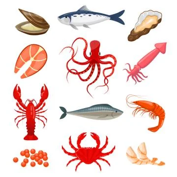 Set of seafood Stock Illustration