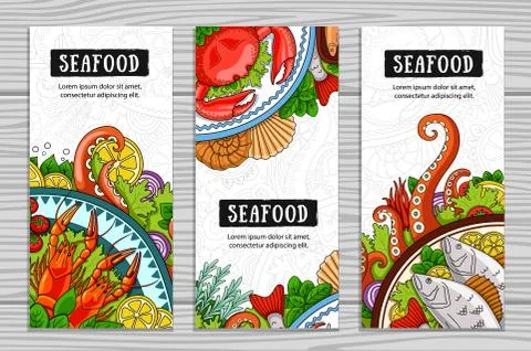 Set of seafood vertical banners. Illustrazione stock