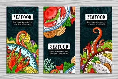 Set of seafood vertical banners. Stock Illustration