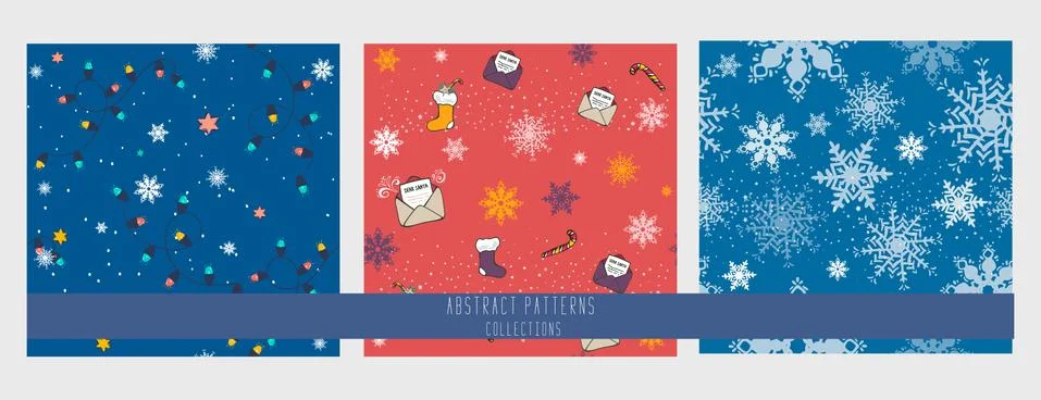 Set of Seamles pattern with new year celebration Icons and christmas symbols. Stock Illustration