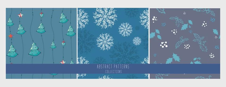 Set of Seamles pattern with new year celebration Icons and christmas symbols. Stock Illustration