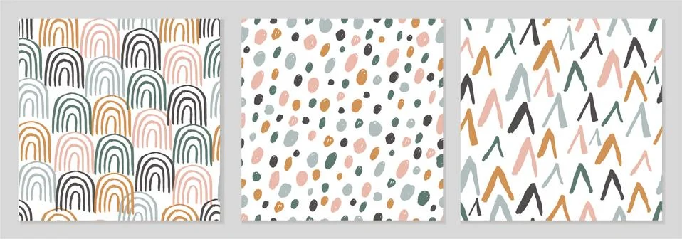 Set of seamless abstract patterns with hand drawn elements 스톡 일러스트