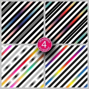 Set of seamless abstract stripe lines vector patterns. Vintage fashion style 스톡 일러스트