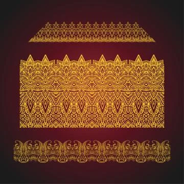 Set of seamless arabic ornate borders on red background. Illustrazione stock