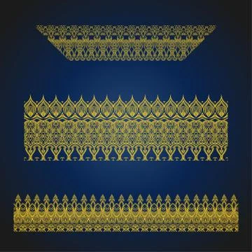 Set of seamless arabic ornate borders on blue background Stock Illustration