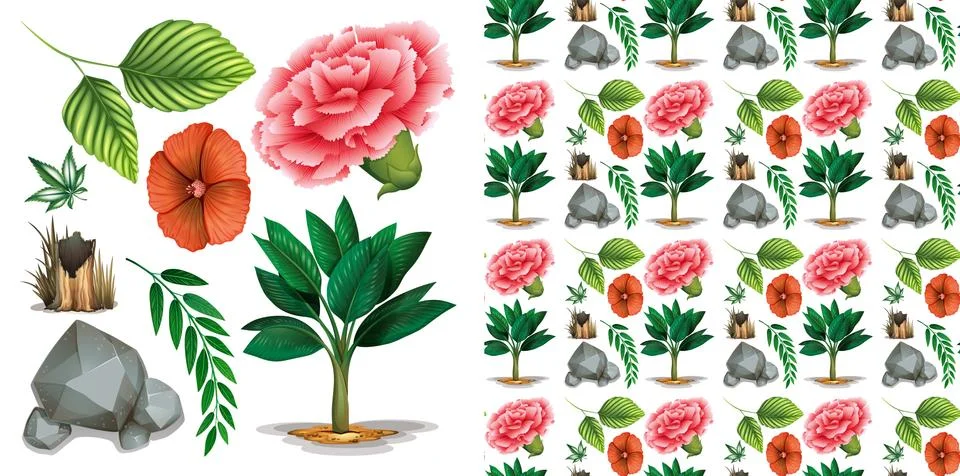 Set of seamless background design with isolated objects theme - gardenting Illustrazione stock